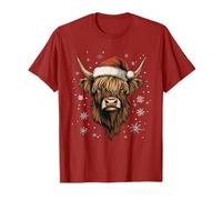 Highland Cow Santa Hat Funny Cute Animal Farmer Christmas T-Shirt