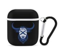 Highland Cow Scottish Flag Cute Earbuds Case Compatible with Airpods 1/2 Wireless Headphones Cover with Carabiner