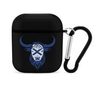 Highland Cow Scottish Flag Cute Earbuds Case Compatible with Airpods 1/2 Wireless Headphones Cover with Carabiner