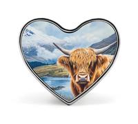 Highland Cow Scottish Mountains Custom Brooch Pin Heart Lapel Pins Tie Suit Dress Accessories for Men Women Wedding Birthday