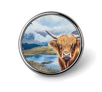 Highland Cow Scottish Mountains Round Brooch Pins Badge Printed Button Tie Lapel Backpack Pin Decoration for Women Men