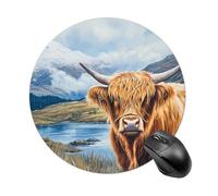 Highland Cow Scottish Mountains Round Mouse Pad for Office Home