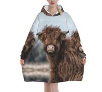 Highland Cow Scottish Wildlife,Women's Oversized Wearable Blanket Hoodie, Blanket Sweatshirt,Flannel Pullover Blanket