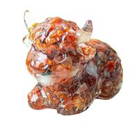 Highland Cow Sculpture With Natural Crystal - Feng Shui Home & Office Resin Decor for Wealth, Protection - Desk Ornament(Red Agate)