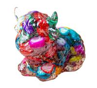 Highland Cow Sculpture With Natural Crystal - Feng Shui Home & Office Resin Decor for Wealth, Protection - Desk Ornament(Colorful Shells)