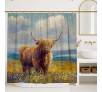 Highland Cow Shower Curtain, Colorful Farm Animal Bathroom Decor, Spring Summer Rustic Waterproof Fabric Shower Curtain with Hooks 72x84 Inch