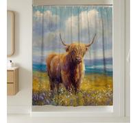 Highland Cow Shower Curtain, Colorful Farm Animal Bathroom Decor, Spring Summer Rustic Waterproof Fabric Shower Curtain with Hooks 72x96 Inch