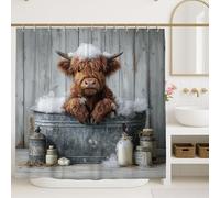 Highland Cow Shower Curtain, Rustic Farmhouse Bubbles Metal Tub None Brown Waterproof Fabric Design Print Bath Curtains Decor for Bathroom Guest Room 72x78 Inch