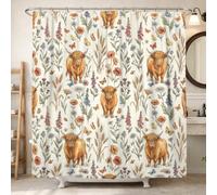 Highland Cow Shower Curtain, Rustic Natural Flower Butterfly Spring Orange Polyester Waterproof Clawfoot Tub Shower Curtains Decor for Toile Bathroom Dorm 72x78 Inch