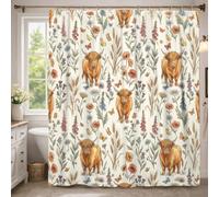 Highland Cow Shower Curtain, Rustic Natural Flower Butterfly Spring Orange Washable with Hooks Design Print Bath Curtains Decor for Toile Bathroom Dorm 54x78 Inch