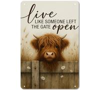 Highland Cow Sign - Farmhouse Western Animal Office Kitchen Bedroom Decor,Rustic Farm Live like Someone Left the Gate Open Home Decor Signs,Highland Cow Gifts for Women