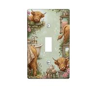 Highland Cow Single Light Switch Cover Plate, Rustic Country Bathtub Flowers Spring Green Plastic Standard Size Toggle Light Switch Cover for Home Living Room New Apartment Decor (Single)