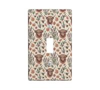 Highland Cow Single Light Switch Cover Plate, Rustic Nature-Inspired Lavender Leaves Fall Beige Plastic Standard Size Toggle Light Switch Cover for Home Living Room Bedroom Bathroom Decor (Single)