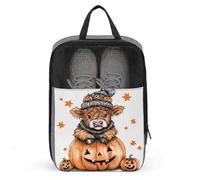 Highland Cow Sitting on A Big Orange Pumpkin Shoe Bag for Travel Daily Use Anti-dust Storage Carrier Golf Shoe Pouch