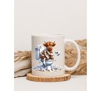 Highland Cow Sitting on The Toilet Mug. Great Funny idea for a Present