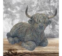 Highland Cow Sitting Statue Large Ornament Figurine Rustic Home Decoration Gift