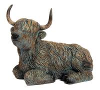 Highland Cow Sitting Statue Medium Ornament Figurine Rustic Home Decoration Gift