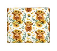 Highland Cow Small Mouse Pad, Rustic Farmhouse Sunflower Leaves Summer Yellow Square Rubber Smooth Aesthetic Desk Mousepads Accessories for Office Home Computer Laptop Square 8x10 Inch