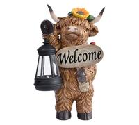 Highland Cow Solar Light | Weatherproof Resin Figurine Decor,Outdoor Highland Cow Figurines Decorations - for Mother, Grandma, Gardener, Animal Lover, Women