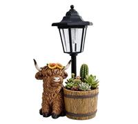 Highland Cow Solar Light with Planter - 2-in-1 Solar Lantern Flower Pot - Waterproof Dusk to Dawn Farmhouse Decor for Garden Yard Porch Patio Front Porch Back Door Thanksgiving