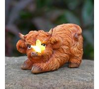 Highland Cow Solar Powered Outdoor Garden Statue, Resin Highland Cow Statue with Solar Light Lantern, Decorative Lawn, Yard Outdoor Highland Cow Decor. Unique home decorations, gifts for women