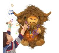 Highland Cow Soothing Toy - Plush Brown Doll, Calming Breathing Animal | 30x29cm Sensory Plush with Gentle Vibrations and Nightlight, Sleep Comfort Soother for Children Baby Boys Girls Nap Relaxation
