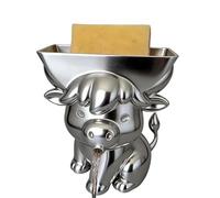 Highland Cow Sponge Holder with Self-Draining Spout, Novelty 3D Printing Countertop Sponge Storage Organizer, Keeps Your Sponges Dry, Funny Sponges Stand for Kitchen Sink (Silver)