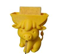 Highland Cow Sponge Holder with Self-Draining Spout, Novelty 3D Printing Countertop Sponge Storage Organizer, Keeps Your Sponges Dry, Funny Sponges Stand for Kitchen Sink (Yellow)