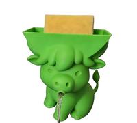 Highland Cow Sponge Holder with Self-Draining Spout, Novelty 3D Printing Countertop Sponge Storage Organizer, Keeps Your Sponges Dry, Funny Sponges Stand for Kitchen Sink (Green)