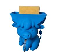 Highland Cow Sponge Holder with Self-Draining Spout, Novelty 3D Printing Countertop Sponge Storage Organizer, Keeps Your Sponges Dry, Funny Sponges Stand for Kitchen Sink (Blue)