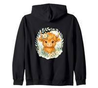 Highland Cow Spring Flowers Pastel Blue Scottish Cow Zip Hoodie