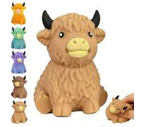Highland Cow Squishies Fidget Toy,Squeezy Sitting Highland Cow Toy,Mini HighlandCow Figurine, Soft Silicone Sensory Stress ReliefToy,Cute Farm Animal SquishiesToy,for Stress Relief Party Favor