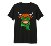 Highland Cow St Patricks Day Green Glasses Shamrock Scarf Premium T-Shirt