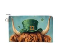 Highland Cow St Patricks Day Small Canvas Coin Purse Change Zippered Pouch Wallet Organizer Bags 7.4 X 4.6 Inch