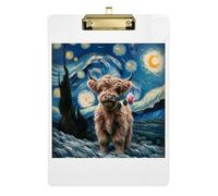 Highland Cow Starry Night Acrylic Clipboards Portable Clipboard Standard A4 Letter Size Clipboard with Low Profile Metal Clip for Teacher Student Lawyer Nurse 12.5 x 9 Inches