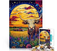 Highland Cow Starry Night1000 Piece Jigsaw Puzzles for Adults educational challenge Wall Decoration Unique Birthday and Xmas Gifts 38x26cm