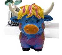 Highland Cow Statue - Scottish Horn Cow Desk Statue | Handmade Cow Figure Ornament For Decoration In Kitchen, Study, Workplace, Home, Living Room, On The Desk And Bookshelf