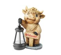 Highland Cow Statues with Solar Lights, Highland Cow Resin Figurine Lights, Highland Cow Ornaments for Patio, Balcony, Indoor Decoration and as Gifts (M3-Grey)
