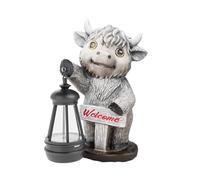 Highland Cow Statues with Solar Lights, Highland Cow Resin Figurine Lights, Highland Cow Ornaments for Patio, Balcony, Indoor Decoration and as Gifts (M3-Beige)