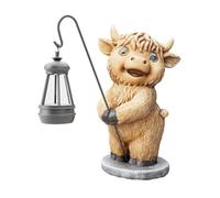 Highland Cow Statues with Solar Lights, Highland Cow Resin Figurine Lights, Ornaments for Patio, Balcony, Indoor Decoration and as Gifts (M1-Beige)
