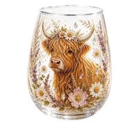 Highland Cow Stemless Wine Glasses Hand Painted Nature Art | remaining words from original title decorative tumbler cups holiday suitable for home office party versatile vivid imagery