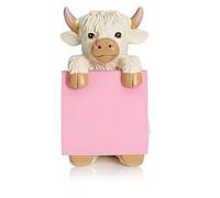Highland Cow Sticky Note Dispenser, Sticky Note Holder for Desk Accessories, Lovely Dispenser with 100 Sheets Notes, Cute Office Supplies for Home School (White)