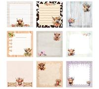 Highland Cow Sticky Notes Set - 9 Pack Highland Cow Themed Sticky Notes 450 Sheets Cute Animals Sticky Notepad Adhesive Post Memo Pad Gifts for Office Home Cow Print School Supplies