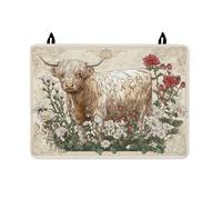 Highland Cow Stove Top Cover for Electric Stove, Rustic Vintage Daisies Red Flowers Spring Cream Rubber Non-Slip Cover for Glass Top Electric Everyday Kitchen Use Decor 28x20 Inch