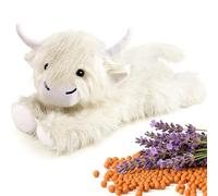 Highland Cow Stuffed Animal - Heatable Weighted Stuffed Animals, Lavender Scented Cow Plush for Sooth & Relax, Microwave Heating Pad for Period Cramps Pain & Stress Relief, Highland Cow Gifts (White)