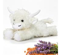 Highland Cow Stuffed Animal - Heatable Weighted Stuffed Animals, Lavender Scented Cow Plush for Sooth & Relax, Microwave Heating Pad for Period Cramps Pain & Stress Relief, Highland Cow Gifts (White)