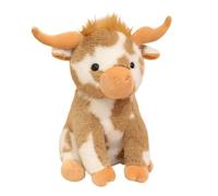 Highland Cow Stuffed Animal Toy, Soft Plush Scottish Cattle Doll for Kids | Cute Sitting Calf with Realistic Horns and Fluffy Body Perfect Birthday Holiday Gift for Boys Girls and Nursery Decor Khaki