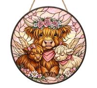 Highland Cow Sun Catchers for Windows, Stained Glass Style Sun Catcher, Cows Window Hanging Ornament, Acrylic Animals Suncatcher for Garden, Outdoor & Home Decor, Highland Cow Gift