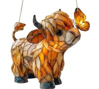 Highland Cow Suncatchers for Windows, Stained Glass Style Acrylic Window Hanging Ornament, Rustic Farmhouse Garden Wall Art Decor, Scottish Cow Gifts for Women and Animal Lovers, Amber Tones