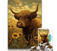 Highland Cow Sunflower 1000 Piece Jigsaw Puzzles for Adults & Teens,Brain Teaser Game Wall Decoration Unique Birthday And Xmas Gifts 38x26cm